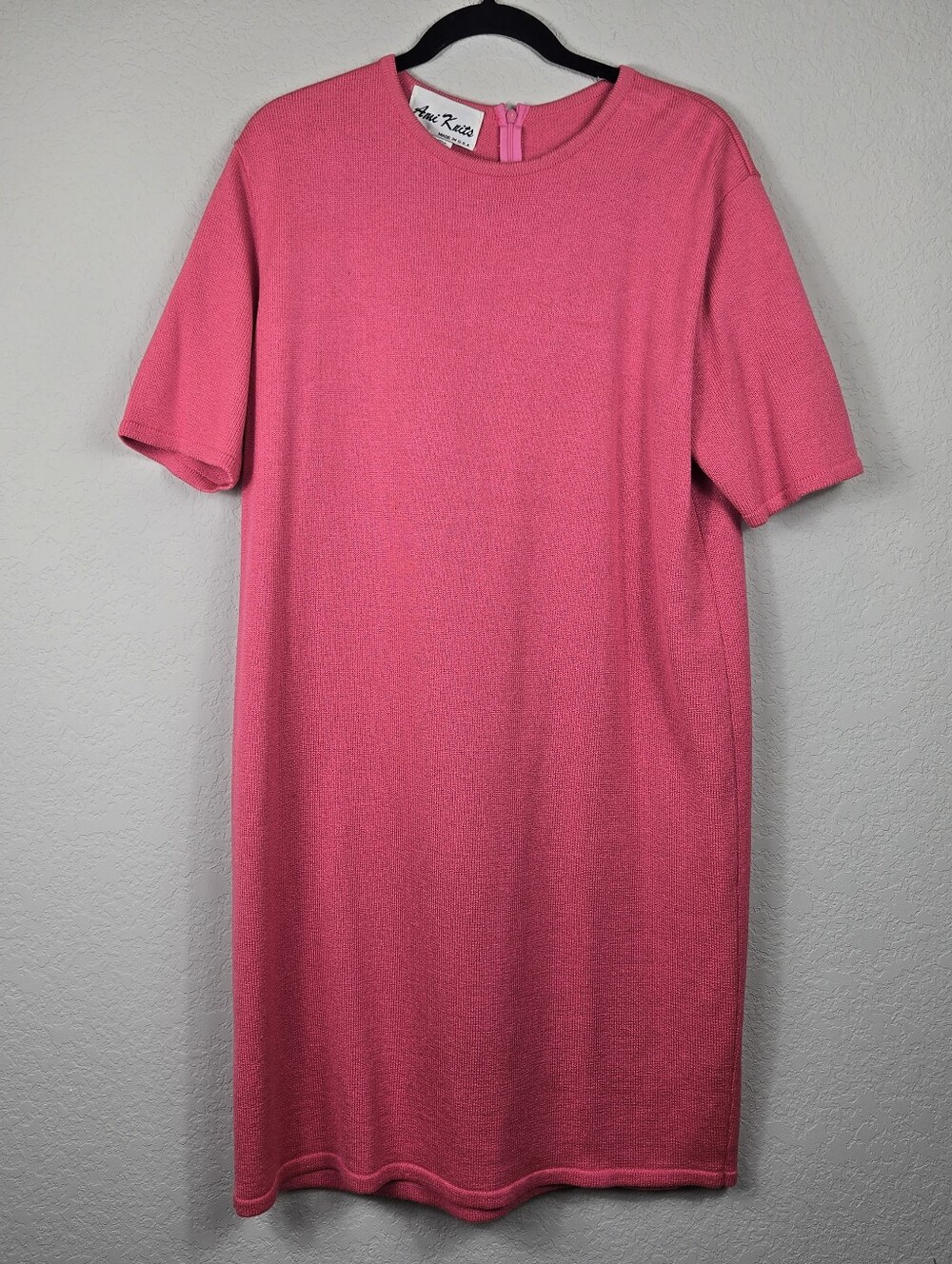 Vintage Ami Knits Hot Pink Knit Shift Dress USA Made Mod Minimalist Size 14